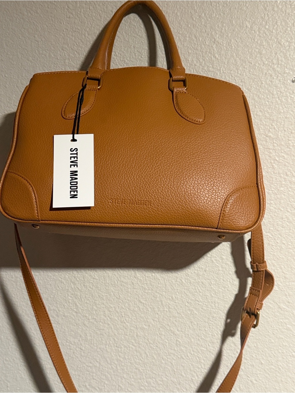 Steve Madden Caramel Tan Pebbled Leather Satchel